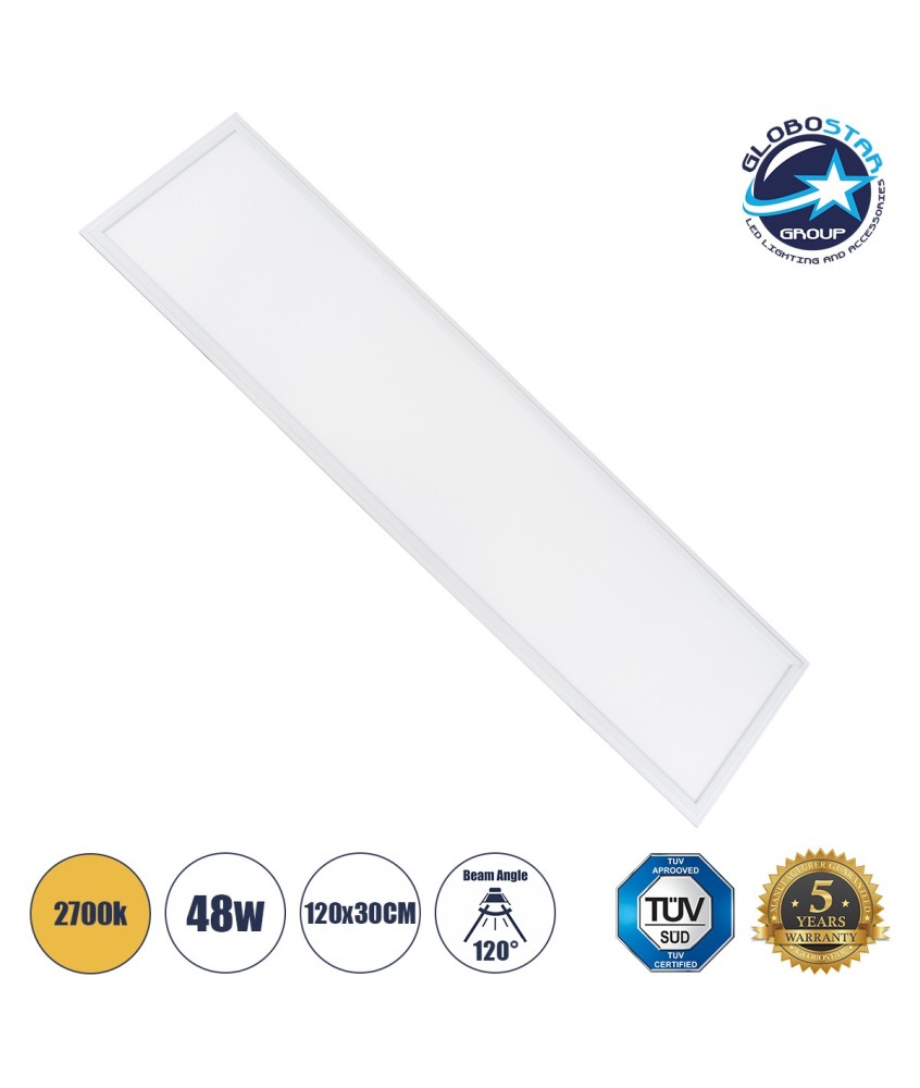 GLOBOSTAR® PANELETI 60214 Χωνευτό Panel Οροφής 120x30 LED 48W 4320lm 120° UGR 19 AC 220-240V IP20 Θερμό Λευκό 2700K - Lumileds SMD Chip & TÜV SÜD Driver - Λευκό Γαλακτερό - Μ120 x Π30 x Υ1.5cm - Q116 x 26cm - 5 Χρόνια Εγγύηση